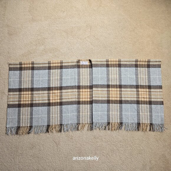 NWOT Bronte By Moon Merino Wool Wrap Plaid Tan Brown & Grey - Picture 2 of 16